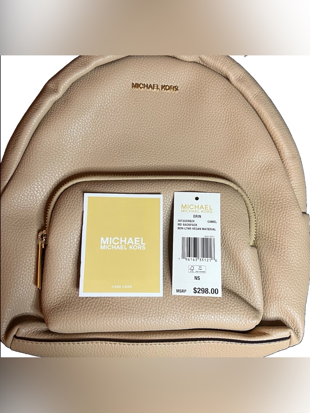 Michael Kors Erin Medium Camel Non-Leather Vegan Backpack New